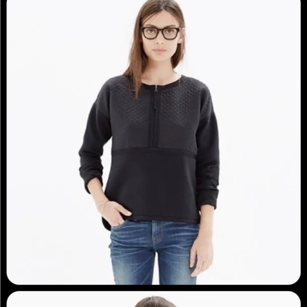 Madewell elevated sweatshirt stitch-block pullover with 1/2 zipper Size s black